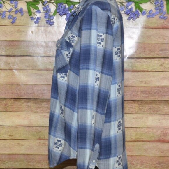 American Eagle Outfitters Boyfriend Fit Blue Plaid Pearl Snap Top Shirt Size M - Picture 4 of 9